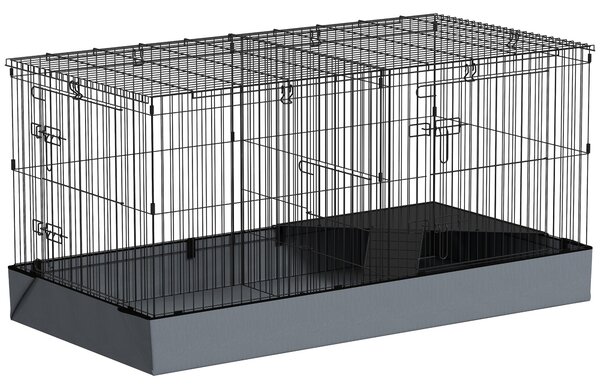 Gabbia per Animali Piccoli 2 in 1 121x61x61 cm con Coperchio Rimovibile e Sezioni Separate Nero