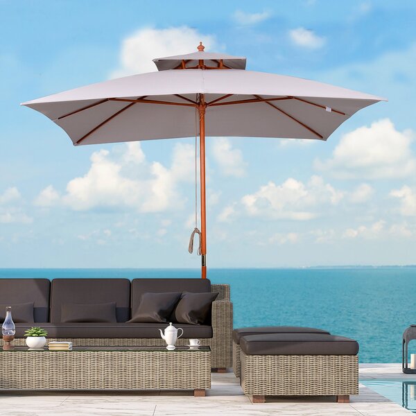 Ombrellone da Giardino 300x300x297H cm con 8 Stecche e Copertura Parasole a 2 Livelli in Bambù Grigio