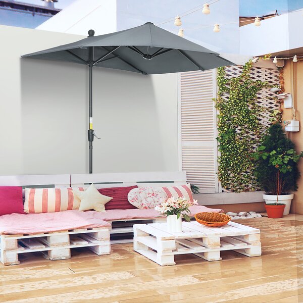 Ombrellone Semicircolare 200x190x240 cm con Tettuccio Anti UV Grigio