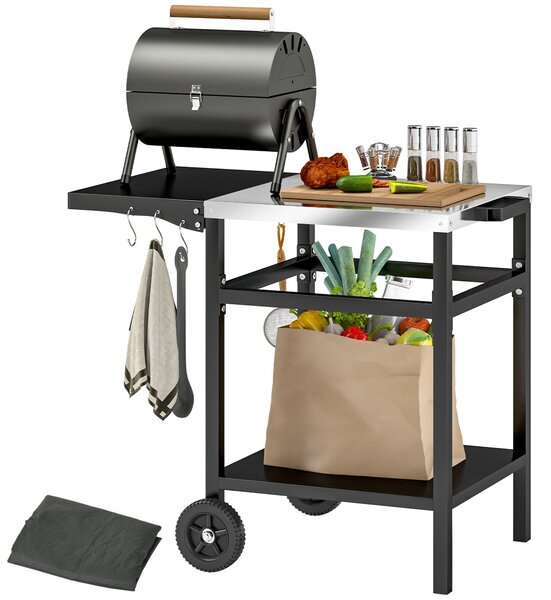 Carrello per Barbecue 91x58x76 cm con Piano in Acciaio Nero