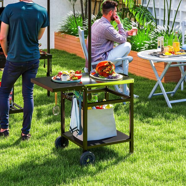 Carrello per Barbecue 91x58x76 cm con Piano in Acciaio Nero