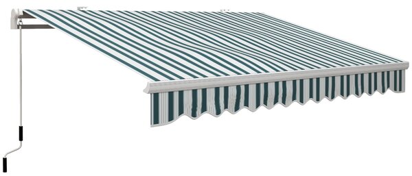 Tenda da Sole a Bracci 395x245 cm Avvolgibile a Manovella Verde e Bianco