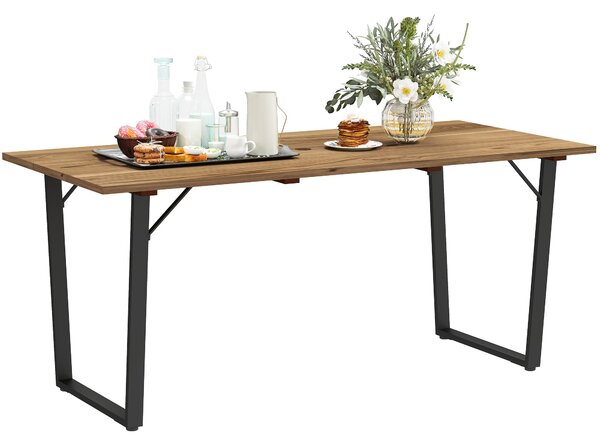 Tavolo da Giardino Rettangolare a 6 Posti 175x80x75 cm con Foro per Ombrellone in Legno e Acciaio