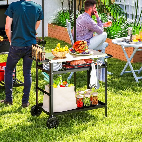 Carrello per Barbecue 100x52x80 cm con Piano in Acciaio Nero