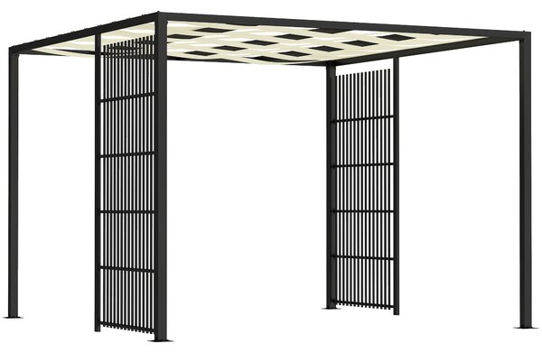 Pergola Gazebo da Giardino 295x295x210 cm Copertura Ondulata e Pannelli Laterali in Metallo Nero