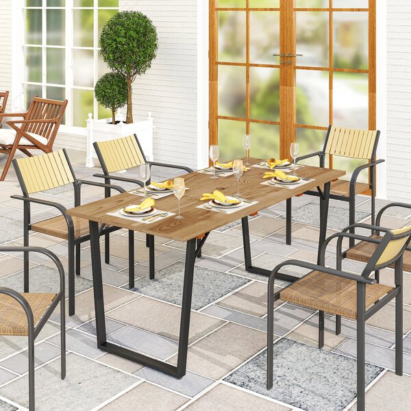 Tavolo da Giardino Rettangolare a 6 Posti 175x80x75 cm con Foro per Ombrellone in Legno e Acciaio