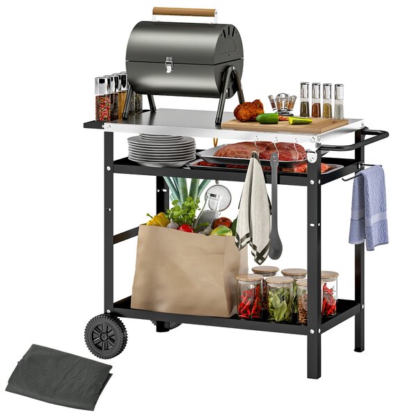 Carrello per Barbecue 100x52x80 cm con Piano in Acciaio Nero
