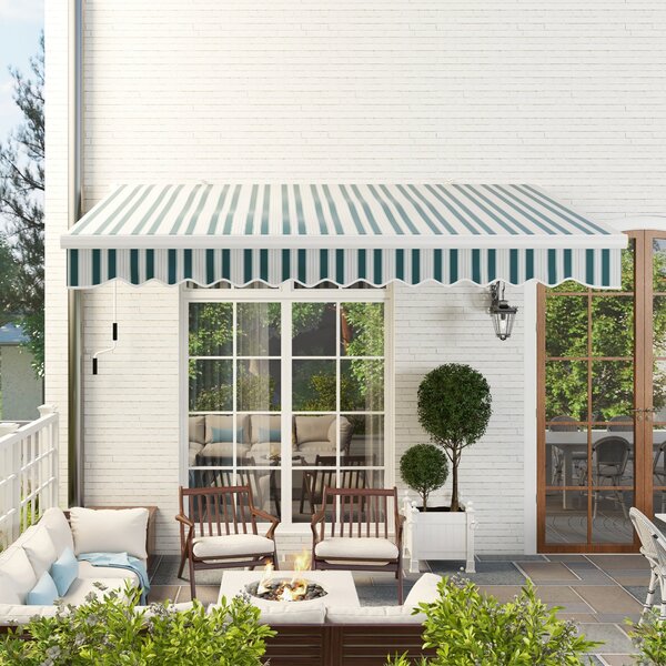 Tenda da Sole a Bracci 395x245 cm Avvolgibile a Manovella Verde e Bianco