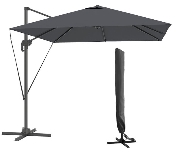 Ombrellone da Giardino a Braccio 244x244x255 cm Girevole a 360° Grigio Scuro