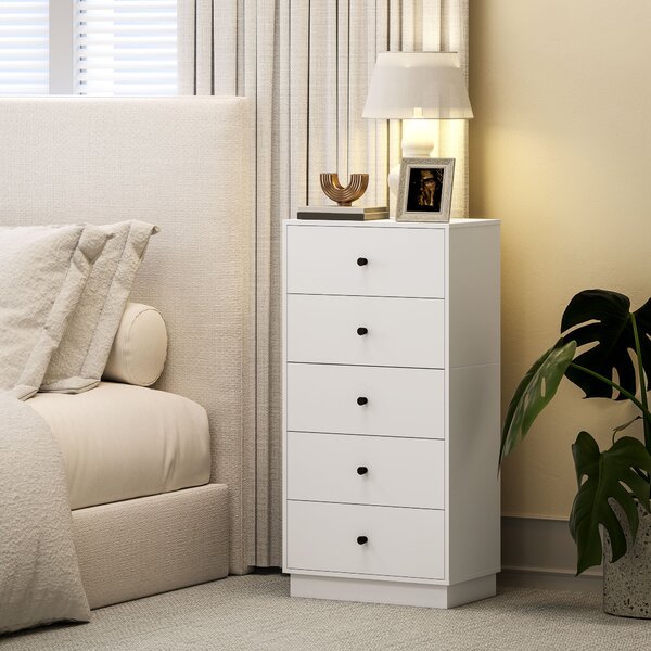 Cassettiera 5 Cassetti Moderna e Salvaspazio 47x29x95 cm Bianco