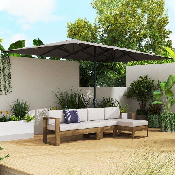 Ombrellone Doppio da Giardino 451x264x264 cm 12 Stecche con Apertura a Manovella Grigio