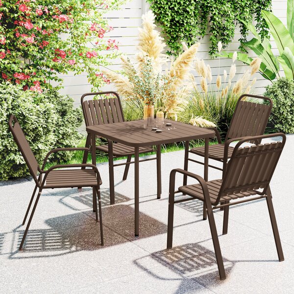 Set 4 Sedie da Giardino 56x66x91 cm Impilabili in Acciaio e PP Marrone Scuro