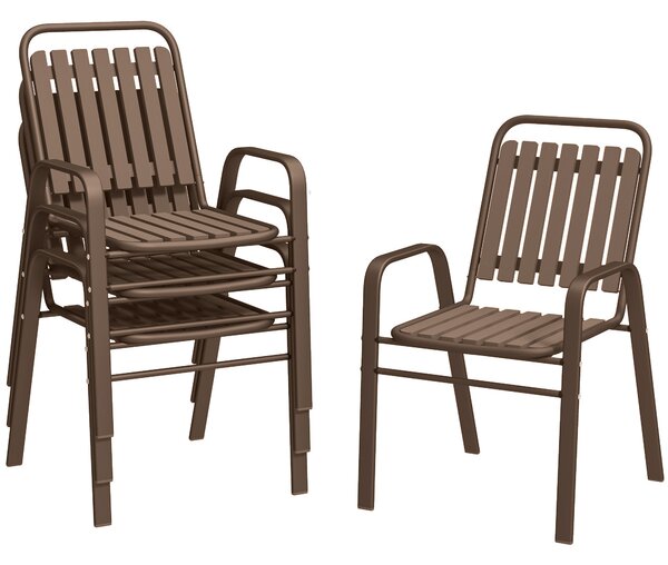 Set 4 Sedie da Giardino 56x66x91 cm Impilabili in Acciaio e PP Marrone Scuro
