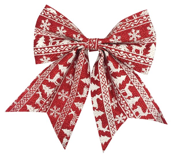 Fiocco natalizio in tessuto H 28 cm, L 24 cmx P 1 cm, , colore rosso e bianco