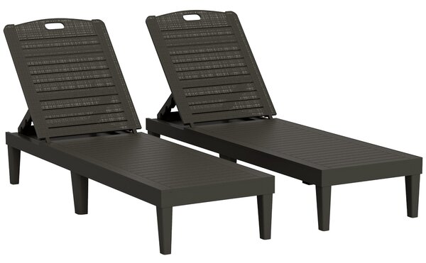 Set 2 Lettini Prendisole con Schienale Regolabile Effetto Rattan a Doghe Nero