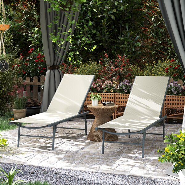 Outsunny Set di 2 lettini prendisole sdraio pieghevole textilene da giardino regolabile 54 x 164 x 84 cm crema | Aosom Italy