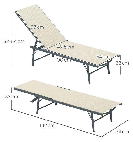 Outsunny Set di 2 lettini prendisole sdraio pieghevole textilene da giardino regolabile 54 x 164 x 84 cm crema | Aosom Italy