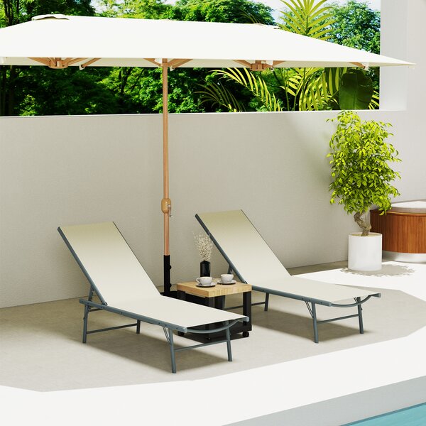 Outsunny Set di 2 lettini prendisole sdraio pieghevole textilene da giardino regolabile 54 x 164 x 84 cm crema | Aosom Italy