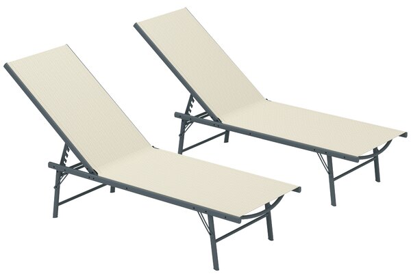 Outsunny Set di 2 lettini prendisole sdraio pieghevole textilene da giardino regolabile 54 x 164 x 84 cm crema | Aosom Italy