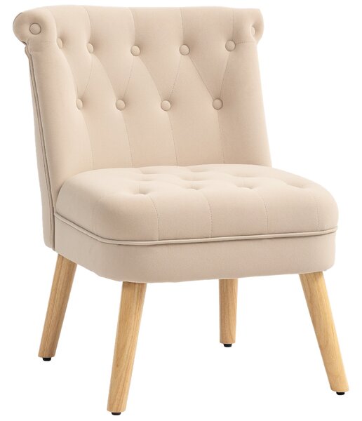Poltrona da Soggiorno e Camera 60x66x79 cm Trapuntata a Bottoni in Velluto Beige