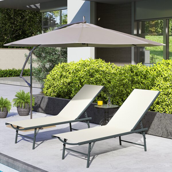 Outsunny Set di 2 lettini prendisole sdraio pieghevole textilene da giardino regolabile 54 x 164 x 84 cm crema | Aosom Italy