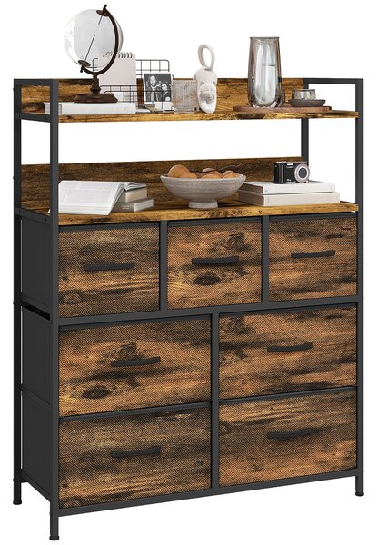 Cassettiera Stile Industriale con 7 Cassetti in Tessuto Rimovibili 79x29x101 cm Struttura in Legno e Acciaio Marrone e Nero