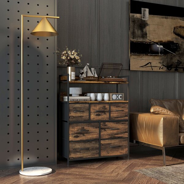 Cassettiera Stile Industriale con 7 Cassetti in Tessuto Rimovibili 79x29x101 cm Struttura in Legno e Acciaio Marrone e Nero