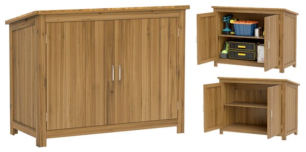 Armadio Porta Attrezzi da Esterno 110x50x85 cm con 2 Ante e Ripiani in Legno