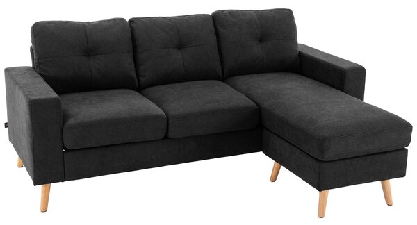 Divano 3 Posti ad Angolo 193x136x85 cm con Penisola Reversibile in Tessuto Effetto Lino Nero