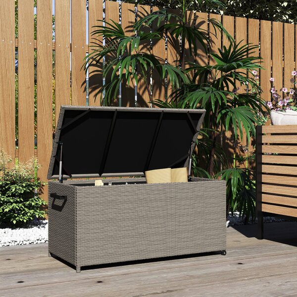 Baule da Esterno 102x52x52 cm Capacità 184L Rivestimento Interno Impermeabile Effetto Rattan Grigio