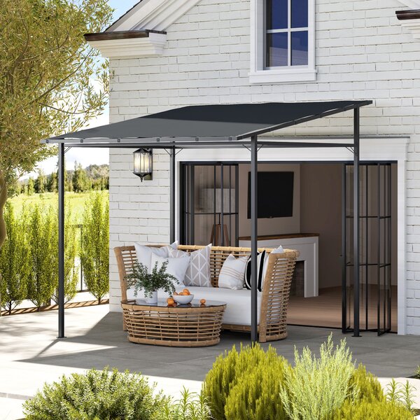 Gazebo Pergola Addossata Inclinata con Chiusure a Strappo 238x238x235-194 cm Grigio Scuro