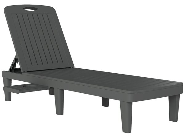 Outsunny Set di 2 lettini da giardino in plastica PP con vassoio laterale, reclinabili in 5 posizioni, grigio | Aosom Italy