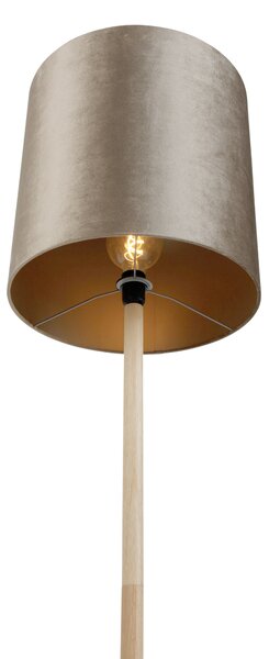 Lampada da terra in legno con paralume in velluto color talpa 40 cm - Mels