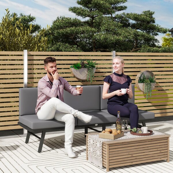 Divano da Giardino 3 in 1 180x63.5x68 cm Reclinabile su 5 Posizioni con Tavolino Estraibile Grigio