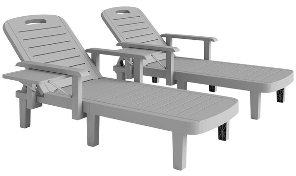 Set 2 Lettini da Giardino Regolabili 79x158x88 cm con Tavolino Pieghevole in Polipropilene Grigio Chiaro