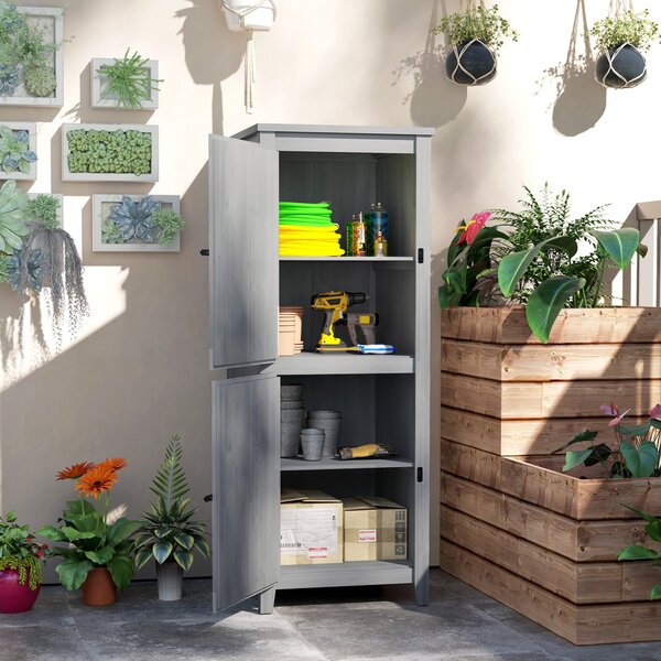 Armadio Porta Attrezzi da Esterno 60x 60x160 cm con 2 Armadietti con Blocco in Legno di Abete Grigio