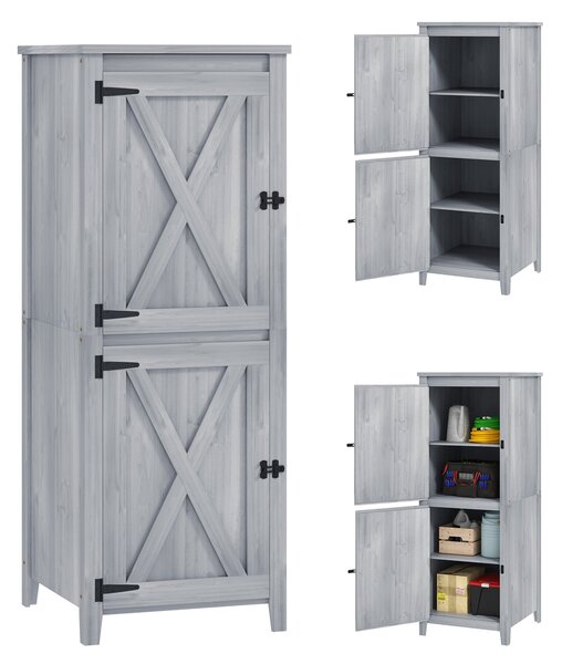 Armadio Porta Attrezzi da Esterno 60x 60x160 cm con 2 Armadietti con Blocco in Legno di Abete Grigio