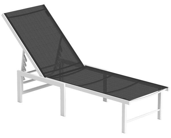 Lettino Sdraio 60x166x84 cm con Schienale Regolabile su 5 Livelli in Acciaio e Textilene Bianco e Grigio