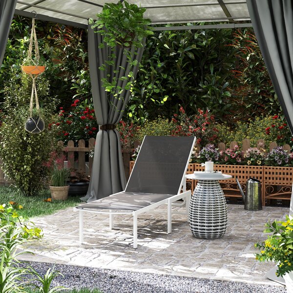 Lettino Sdraio 60x166x84 cm con Schienale Regolabile su 5 Livelli in Acciaio e Textilene Bianco e Grigio