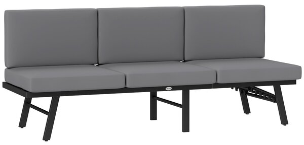 Divano da Giardino 3 in 1 180x63.5x68 cm Reclinabile su 5 Posizioni con Tavolino Estraibile Grigio