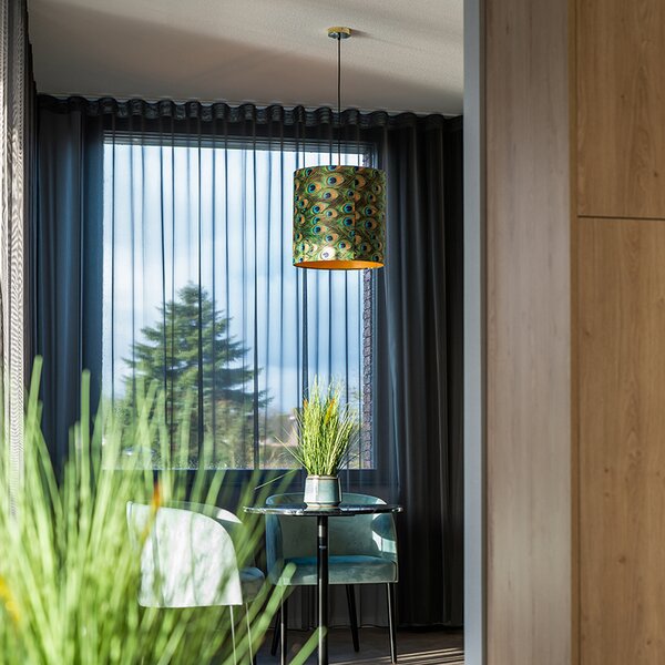 Paralume in velluto con design pavone 40/40/40 con interno dorato
