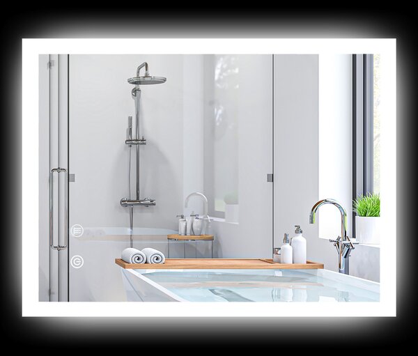 Specchio Bagno con Luci LED 3 Tonalità 70x50 cm Controllo Touch e Design Antiappannamento