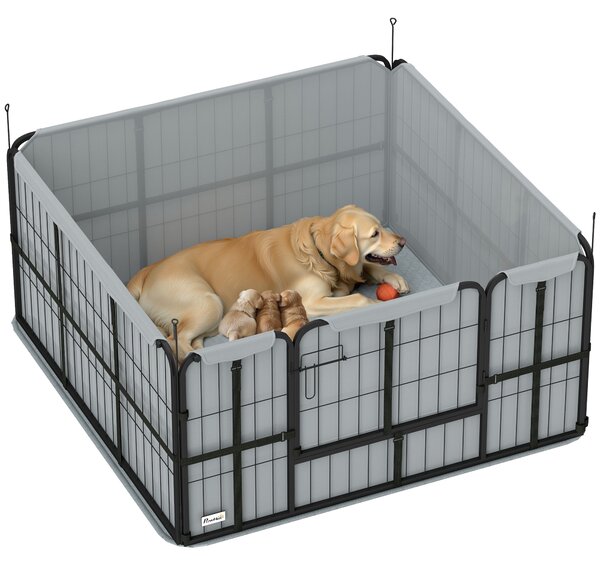PawHut Parco di Parto per Cani Cuccia per Cani con Porta Tappeto di Pulizia Lavabile 122 x 122 x 60 cm nero