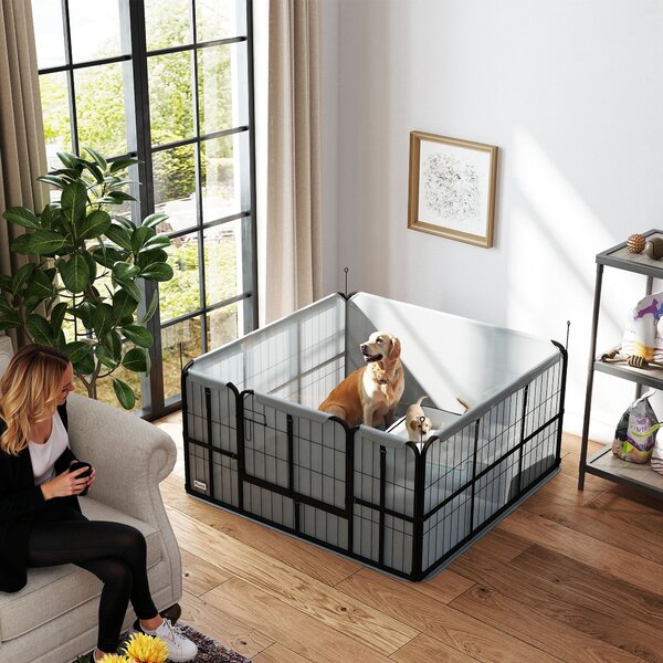 PawHut Parco di Parto per Cani Cuccia per Cani con Porta Tappeto di Pulizia Lavabile 122 x 122 x 60 cm nero