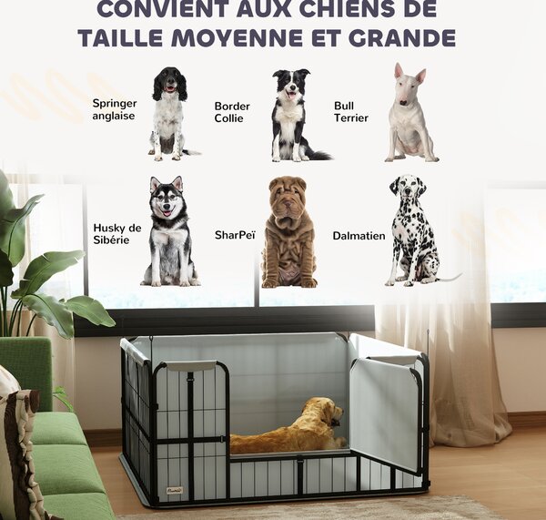 PawHut Parco di Parto per Cani Cuccia per Cani con Porta Tappeto di Pulizia Lavabile 122 x 122 x 60 cm nero