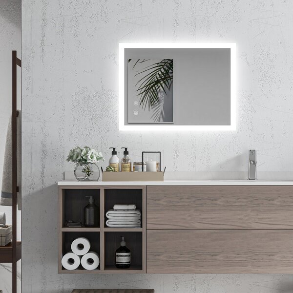 Specchio Bagno con Luci LED 3 Tonalità 70x50 cm Controllo Touch e Design Antiappannamento