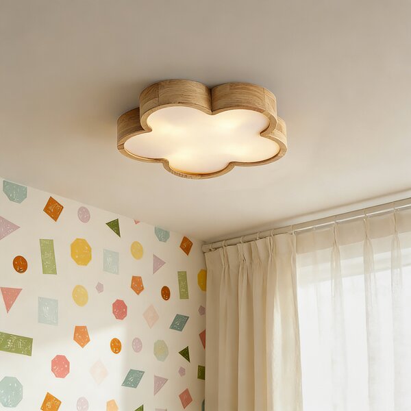 Plafoniera per bambini in legno con bianco - Lucille