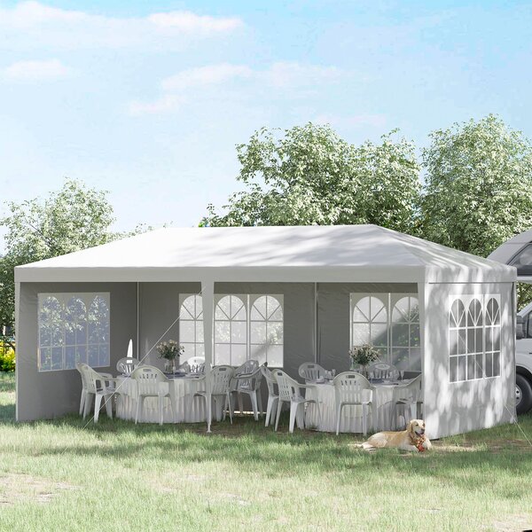 Gazebo da Giardino 580x290x250 cm con Pareti Rimovibili e Finestre Trasparenti Bianco