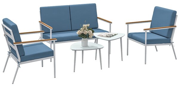 Set 5 Pezzi da Esterno Divano 2 Poltrone e 2 Tavolini in Vetro Azzurro
