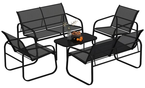 Set 5 Pezzi da Esterno 2 Divani 2 Poltrone e Tavolino con Piano in Vetro Nero